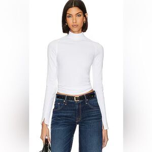 Free People White Ribbed Fitted Long Sleeve Tee